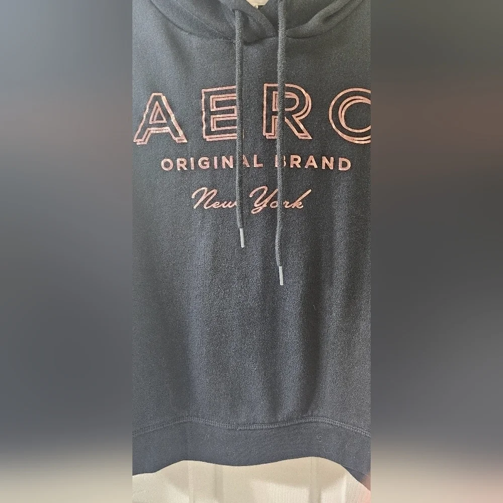 Aeropostale Women's Black Hoodie Sweatshirt, rose gold foil lettering XL - Picture 3 of 6